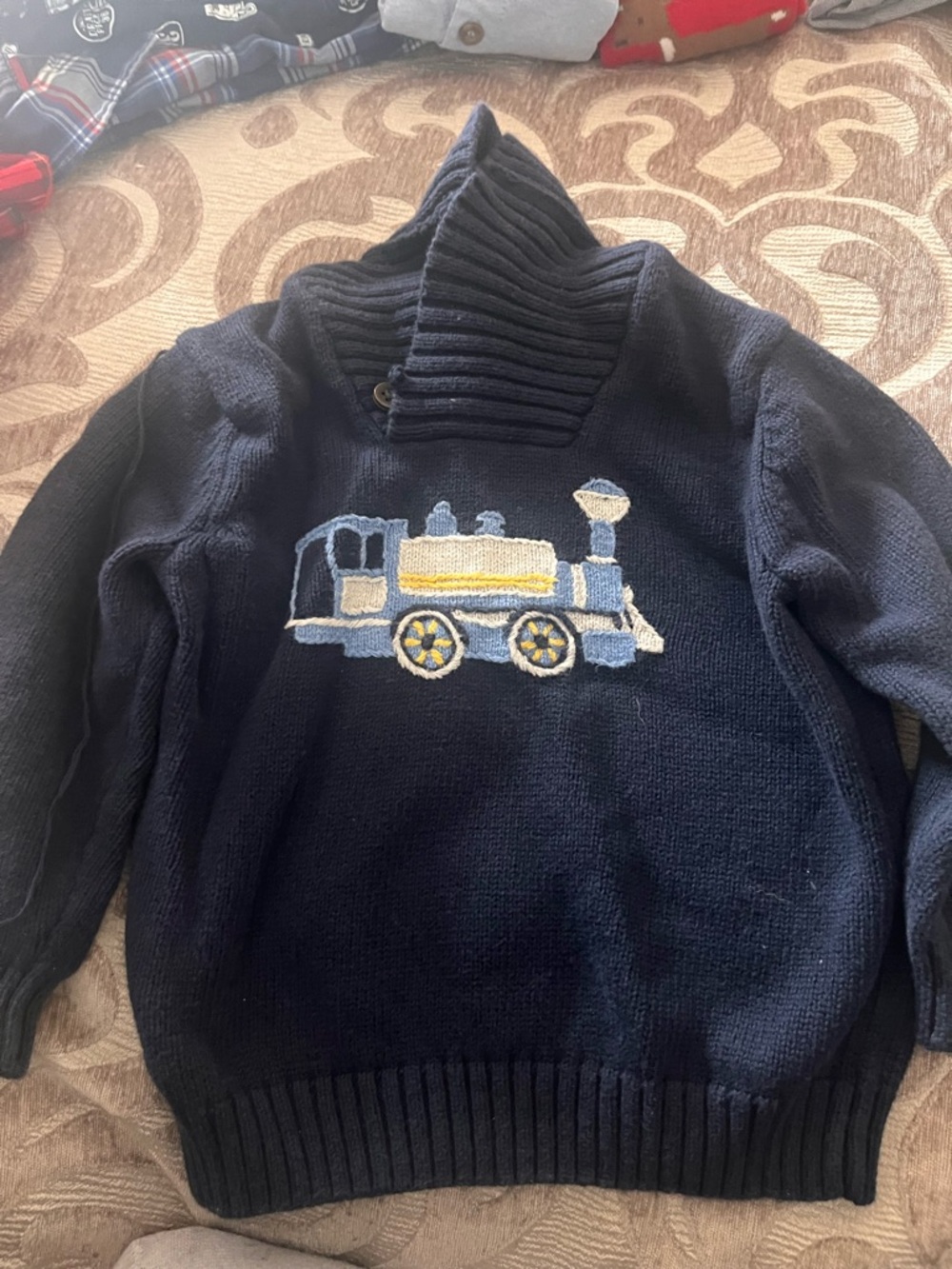 Janie and Jack Navy Ribbed Knit Funnel Neck Sweater